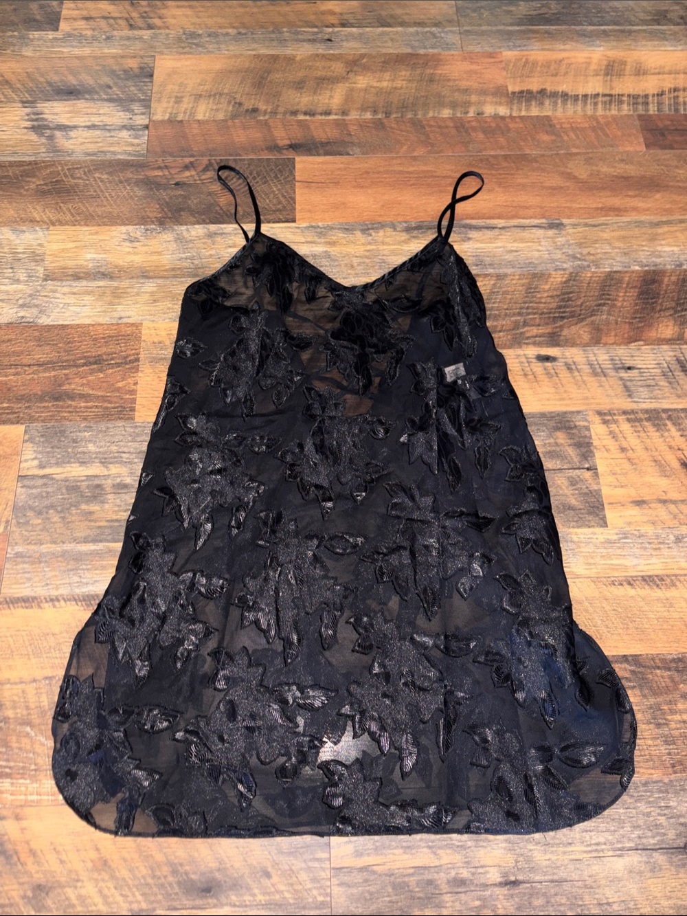 California Dynasty Black Sheer Floral Lace Slip Dress - Women Intimates